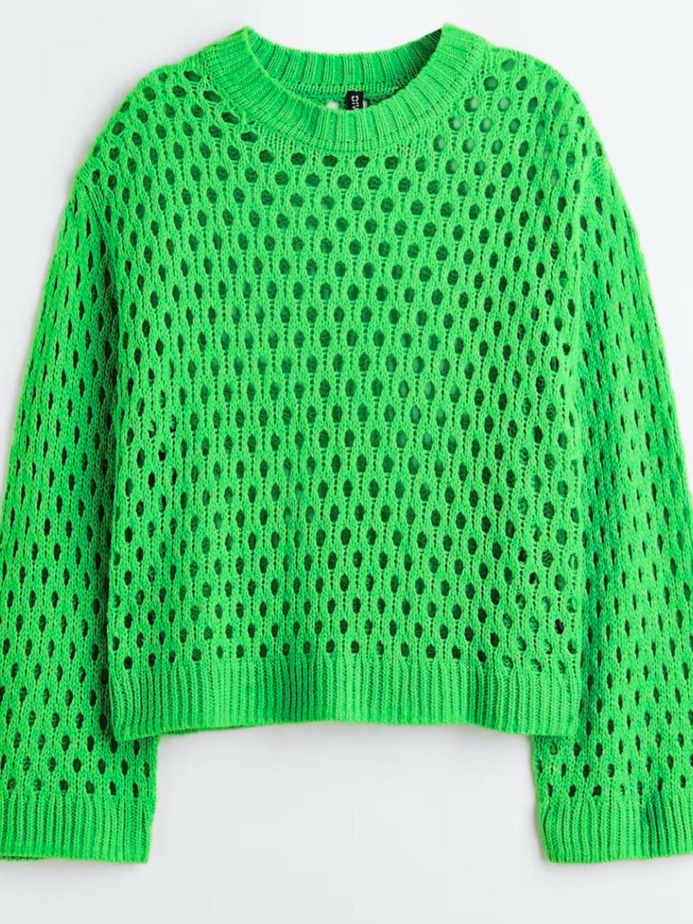 H&M Openwork Crewneck Sweater in Neon Green